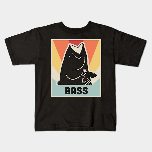 Vintage Style BASS Fishing Poster Kids T-Shirt by Wizardmode